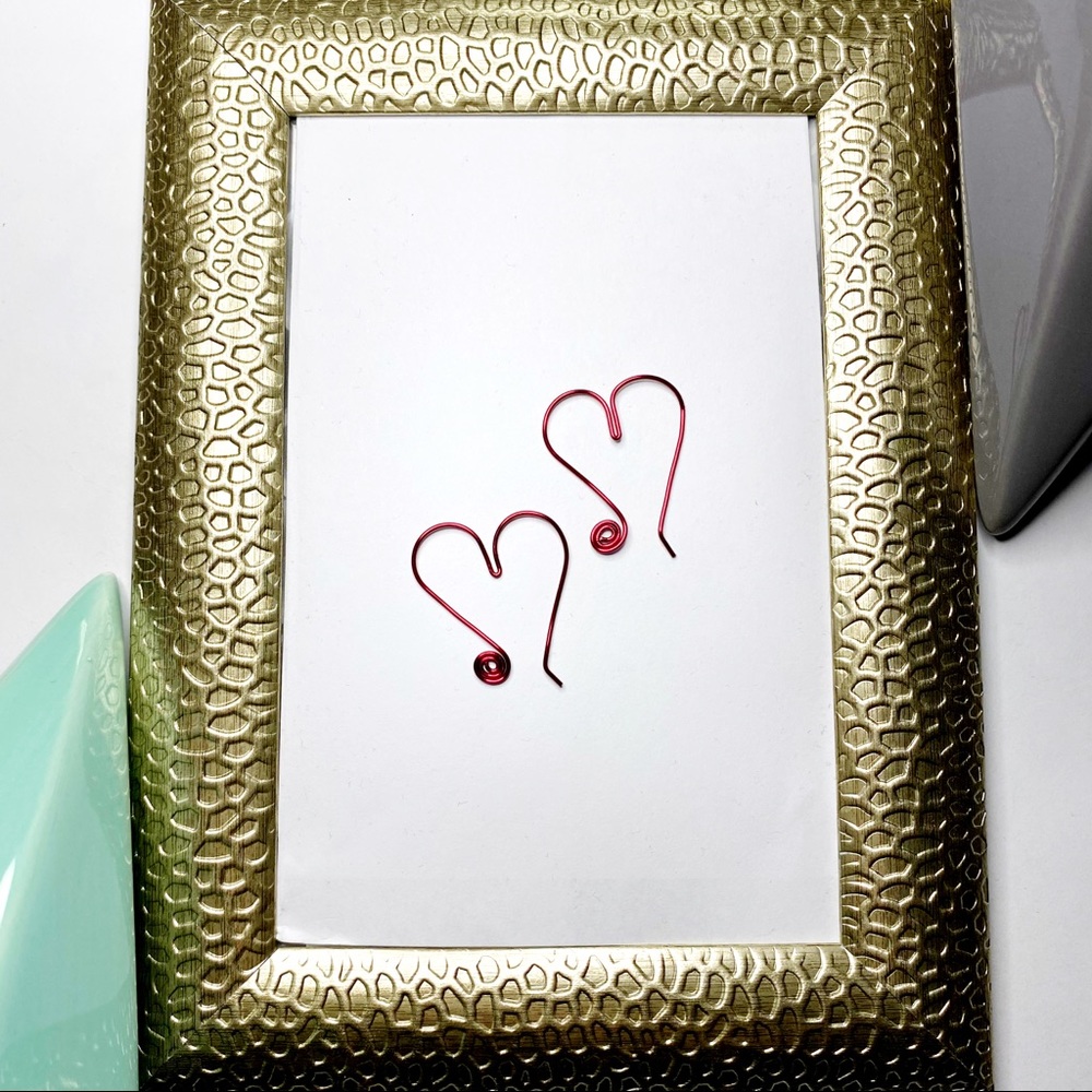 ShanRiLa Red Scroll Heart Hoop Earrings